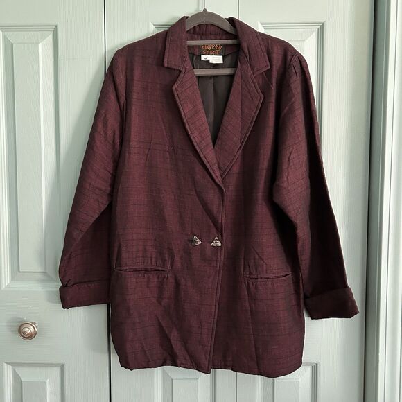 Kindred Spirits Womens Double Breasted Handwoven Blazer Medium Red Wine - Picture 1 of 10